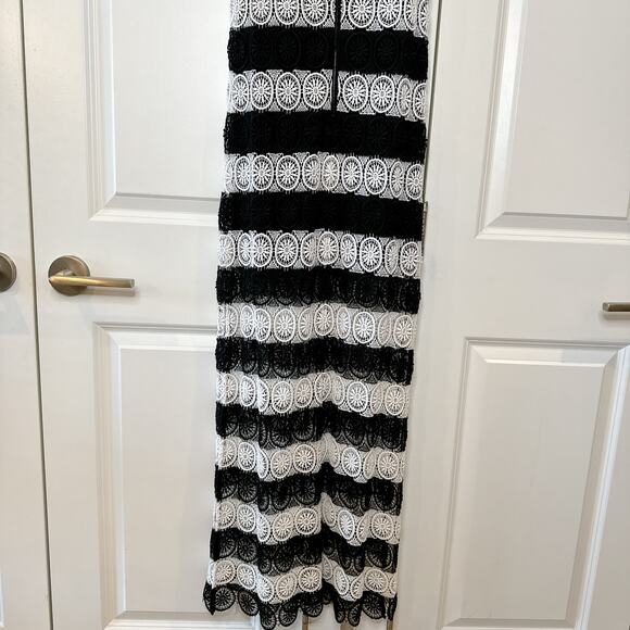 ALICE + OLIVIA Lucia Black White Crochet Racerback Slit Maxi Dress | Small - Picture 7 of 15